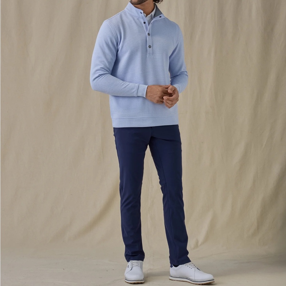 Men's Snap Placket Waffle Knit Pullover